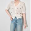 White and black one size cherry embroidered Tencel V neck cardigan 8