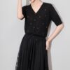 White and black one size cherry embroidered Tencel V neck cardigan 9