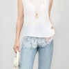 White and black sleeveless lace chiffon top with slit back