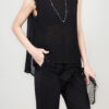 White and black sleeveless lace chiffon top with slit back