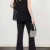 White and black sleeveless lace chiffon top with slit back