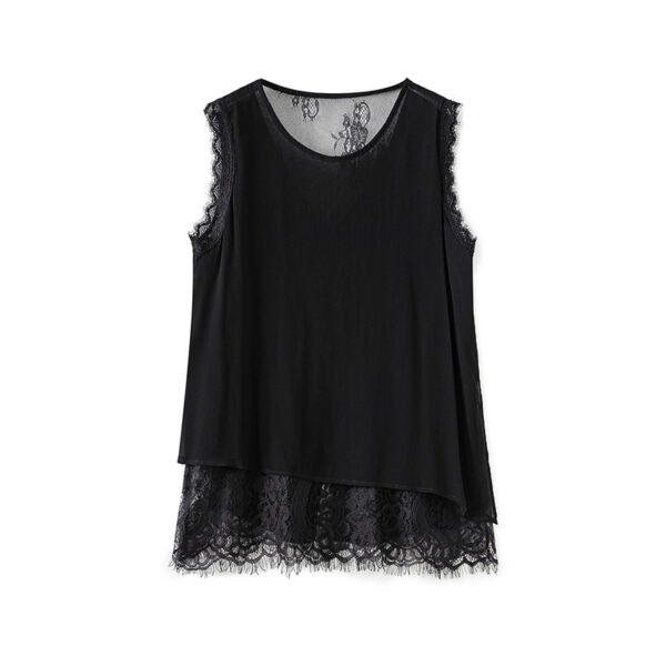 White and black sleeveless lace chiffon top with slit back