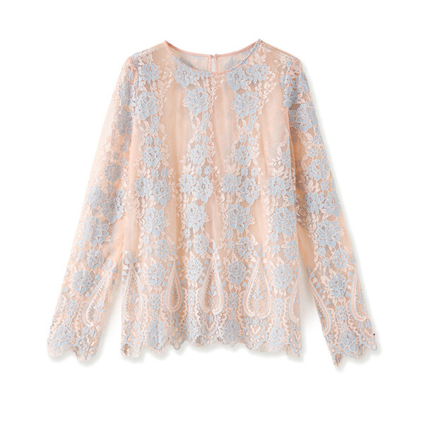 White and pink long sleeved lace shirt 10
