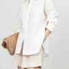 White linen casual loose lapel long-sleeved shirt