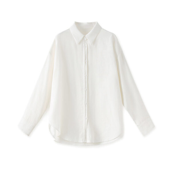 White linen casual loose lapel long-sleeved shirt