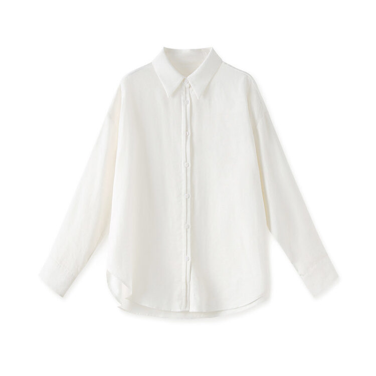 White linen casual loose lapel long-sleeved shirt