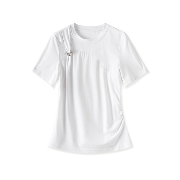 White pleated waist slimming T shirt 8