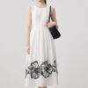White round neck embroidered linen vest dress 1
