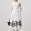 White round neck embroidered linen vest dress 2 1
