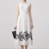White round neck embroidered linen vest dress 6