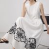 White round neck embroidered linen vest dress 7