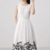 White round neck embroidered linen vest dress 8