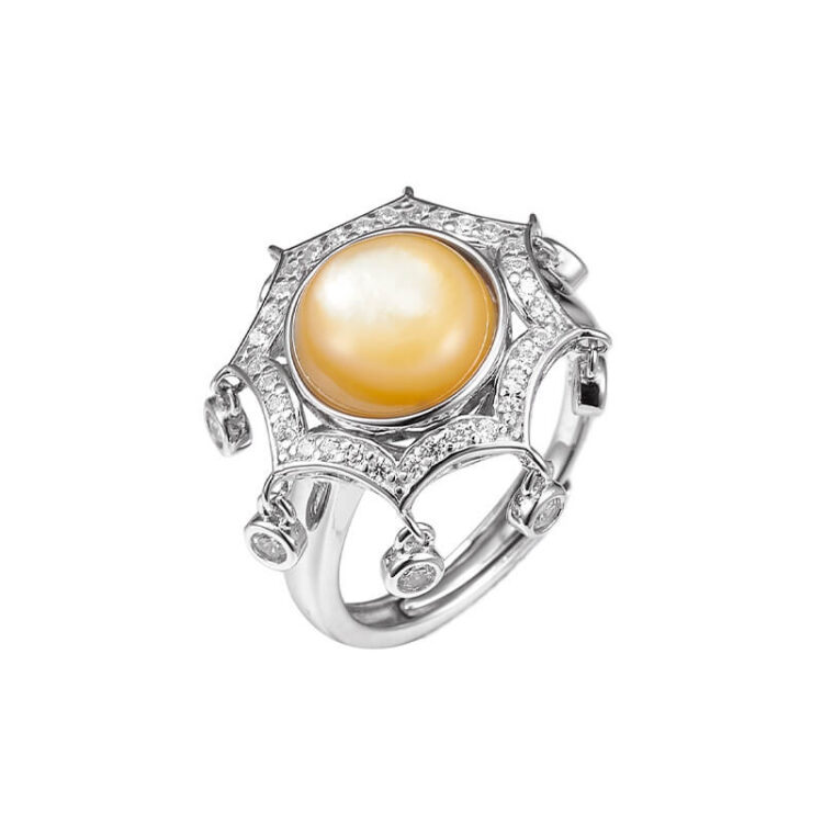 S925 Sterling Silver Zircon Small Tassel Geometric Shell Ring