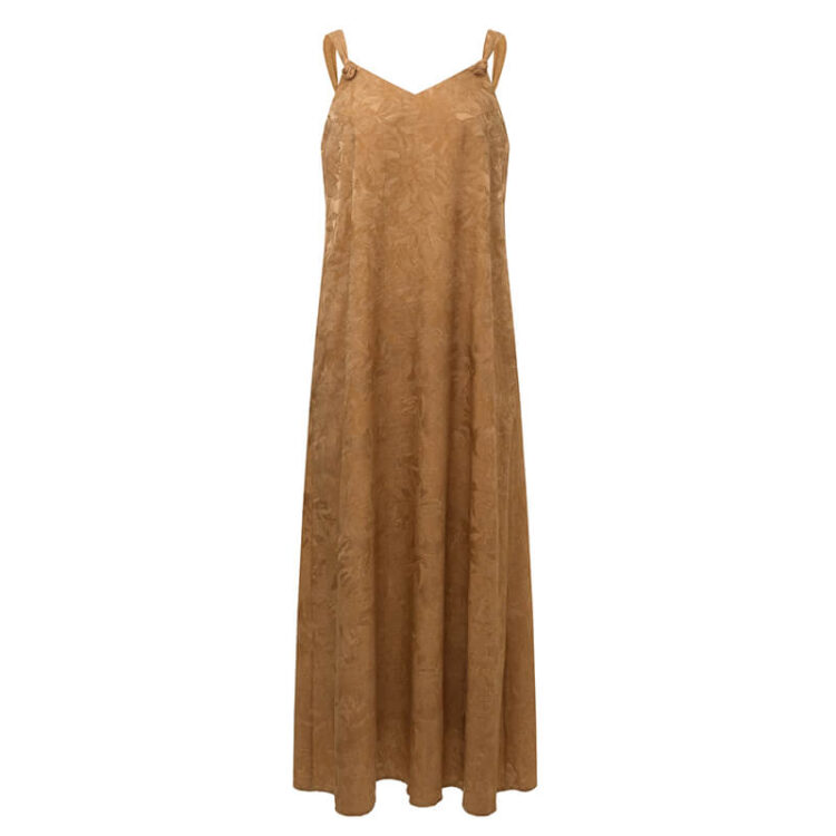 Retro Leaf Jacquard Suspender Drape Long Dress