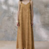 Retro Leaf Jacquard Suspender Drape Long Dress