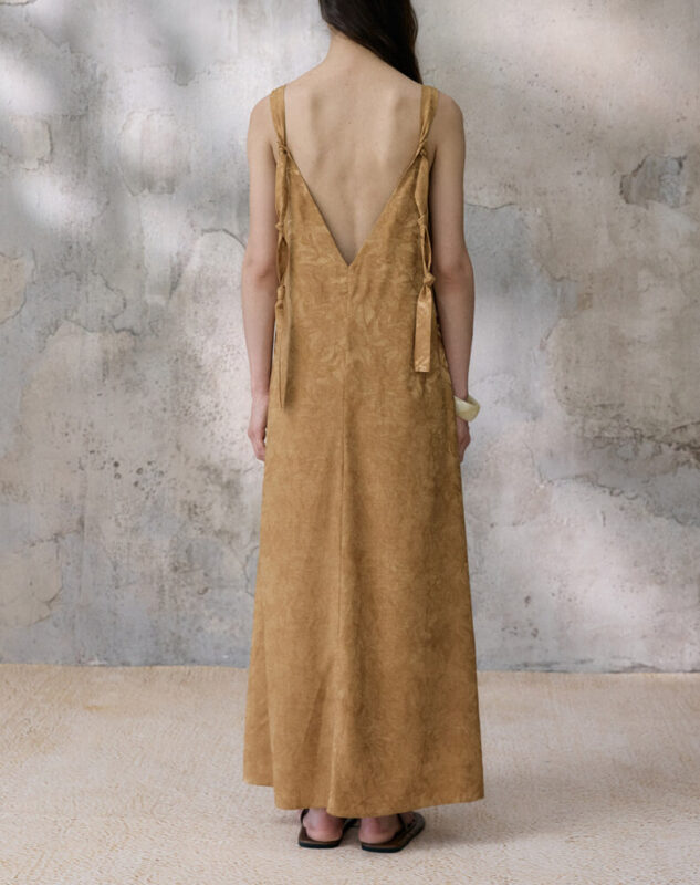 Retro Leaf Jacquard Suspender Drape Long Dress