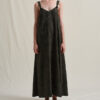 Retro Leaf Jacquard Suspender Drape Long Dress