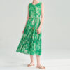 Summer Holiday Style Green Printed Full Skirt Vest Dress
