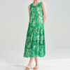 Summer Holiday Style Green Printed Full Skirt Vest Dress