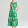 Summer Holiday Style Green Printed Full Skirt Vest Dress