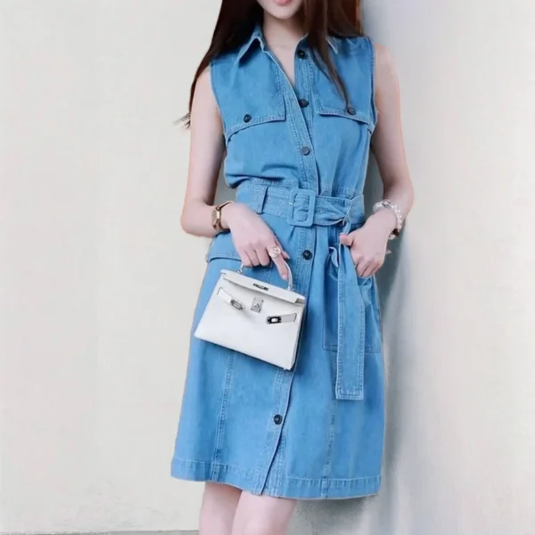 High-end retro denim dress(with belt)