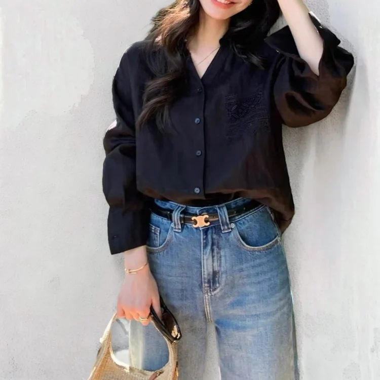 Hollow lace backless Tencel sunscreen long-sleeved shirt