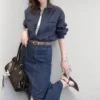 Elegant retro split denim skirt (with belt)