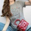 Elephant embroidered slim short sleeve T-shirt