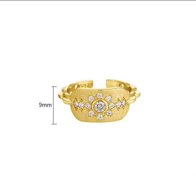 s925 sterling silver brushed inlaid zircon sunflower ring 2