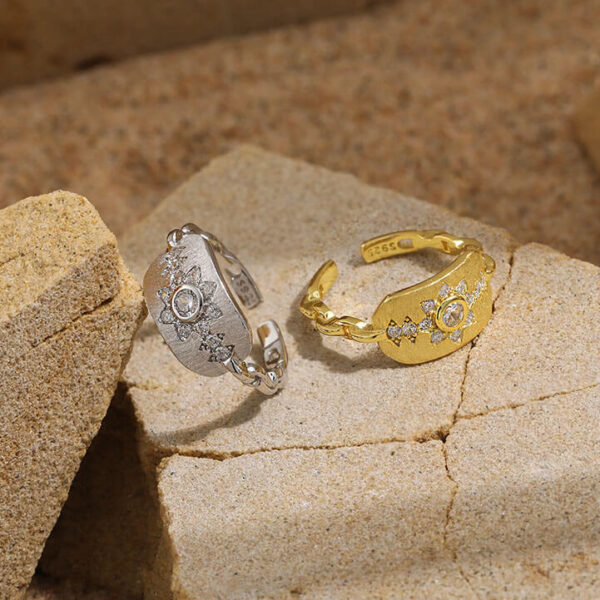 s925 sterling silver brushed inlaid zircon sunflower ring 4
