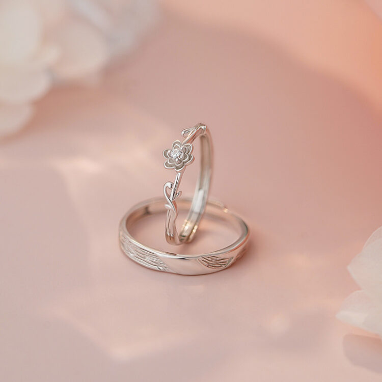 S999 Pure Silver Gardenia Couple Ring