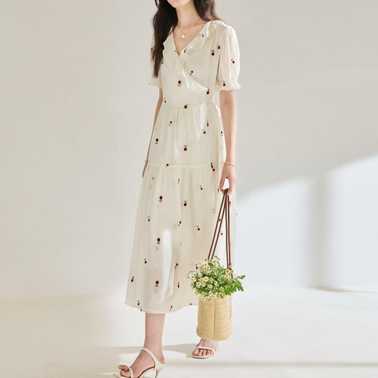 3d embroidered v neck ruffle dress 2