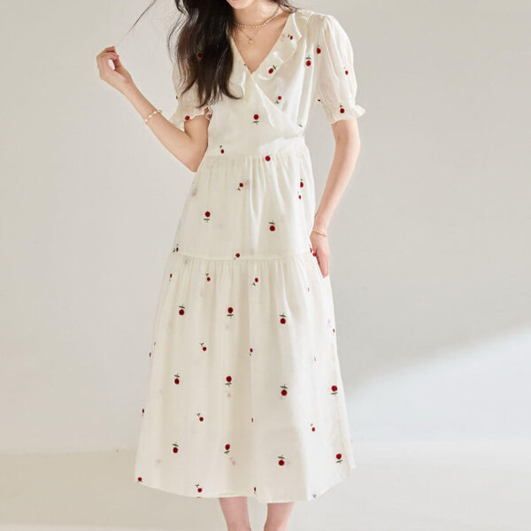 3d embroidered v neck ruffle dress 3