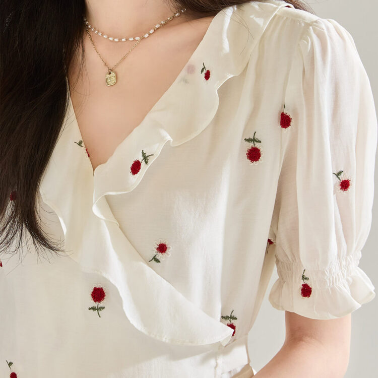 3d embroidered v neck ruffle dress 4
