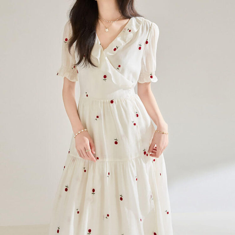 3d embroidered v neck ruffle dress 5