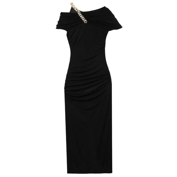 Acetate Knit Off-shoulder Party Dress