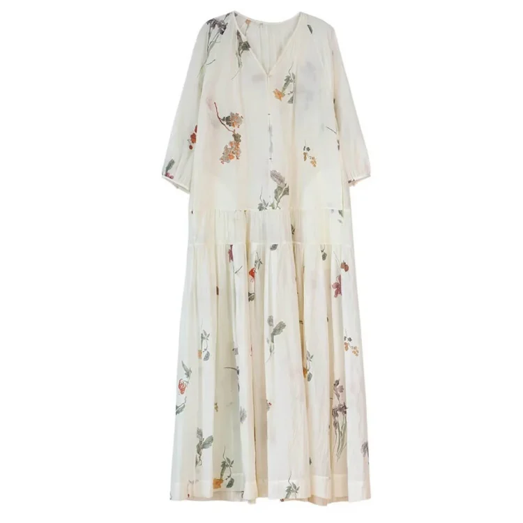 Apricot Ink Silk Printed Dress