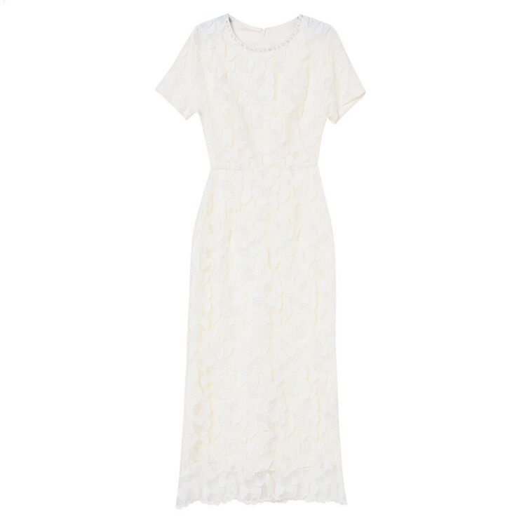 Black Pearl Collar Mesh Embroidered Fishtail Dress
