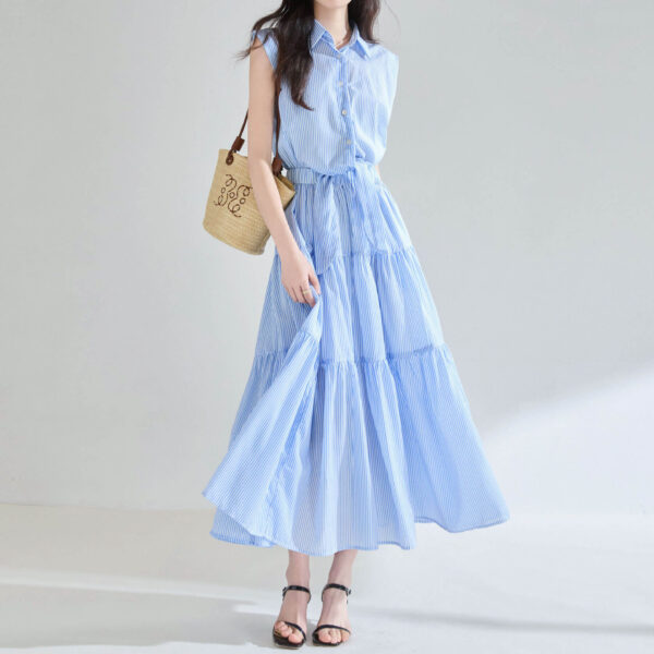blue and white striped shirt dress 3