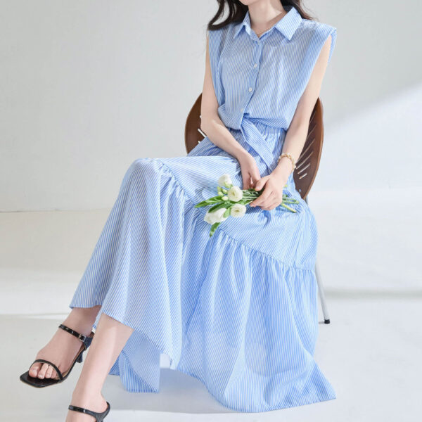 blue and white striped shirt dress 4