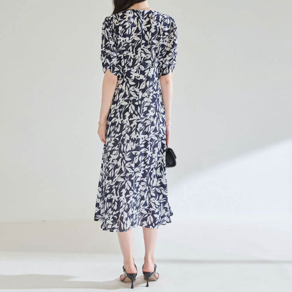 blue v neck short sleeved floral tea dress 3