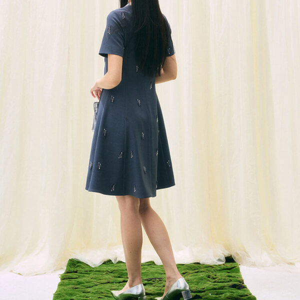 grey heavy embroidery short sleeve dress 2