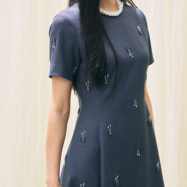 grey heavy embroidery short sleeve dress 4