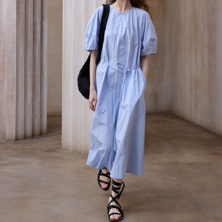 Light Blue Simple Commuter Lace-up Dress