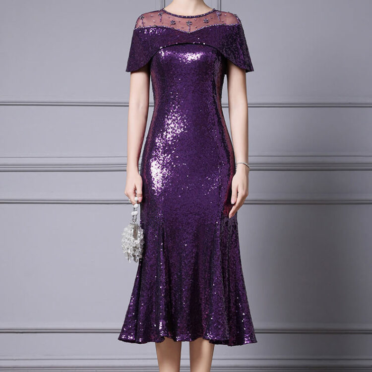 Purple Handmade Diamond Sequined Fishtail Party Dress