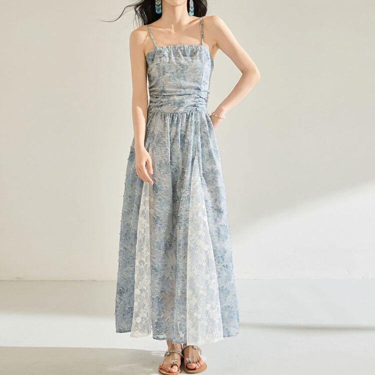 Resort-style Lace Patchwork Tube Top Dress