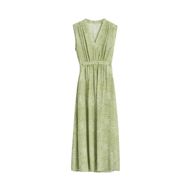 Resort-style V-neck Silk Print Dress