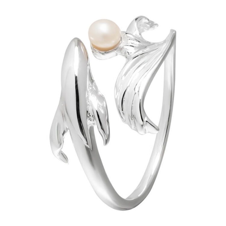 S925 Silver Original Pearl Fish Open Ring