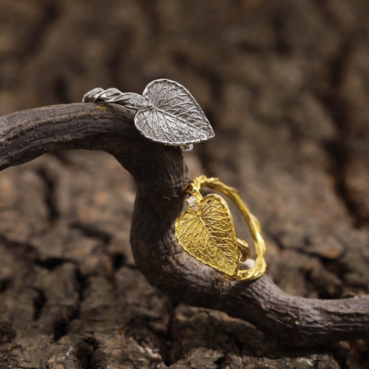 S925 Sterling SilverLeaf Inlaid Zircon Ring