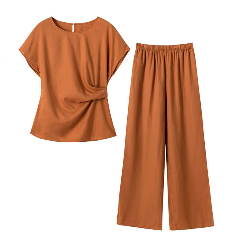 Tencel Linen Knot Short Sleeve Top Casual Pants Set